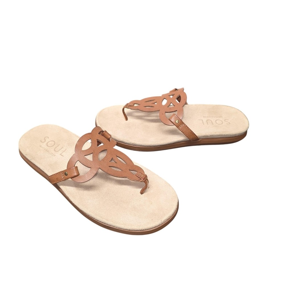 SOUL Naturalizer Janice Sandals Women 7.5 Brown Cutout Thong Slip On Comfort